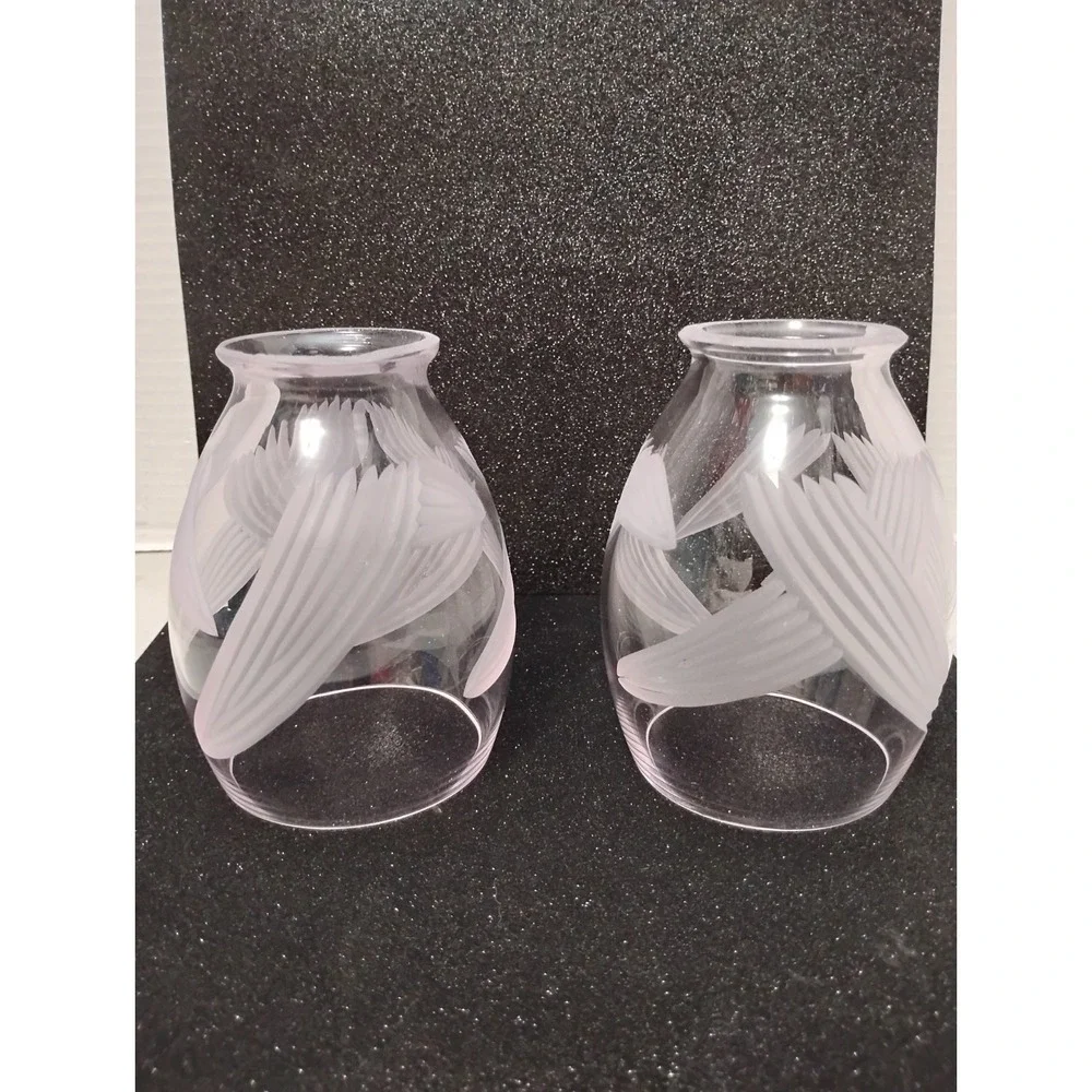 Vintage Glass Old Rose Pink Chandelier Light Covers (set of 2) Clear Floral Leaf